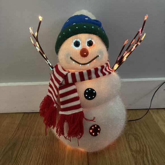 Fiber Optic Snowman Bradford Sight Sational 14" Striped Scarf Color Changing Box - Picture 3 of 12